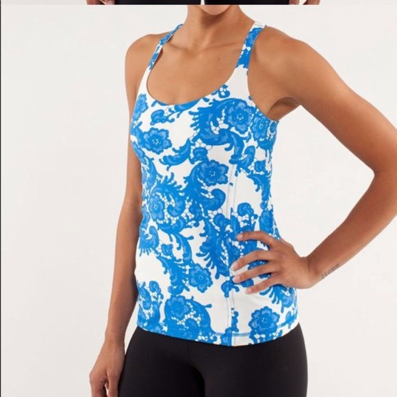lululemon athletica Tops - Blue and cream floral Lululemon workout top size 8